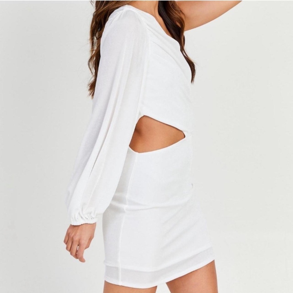 Altar’d State One Sleeved Mini Cutout Dress in White (Medium)